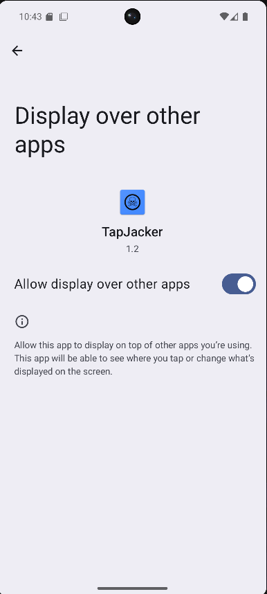 Activation de la permission overlay pour TapJacker