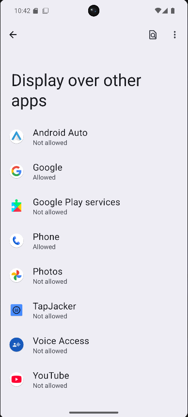 Liste des applications pouvant afficher un overlay sur Android